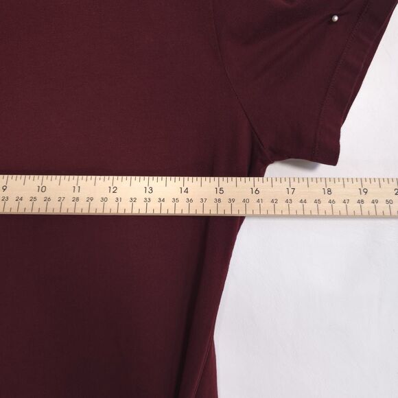 DOLAN Anthropologie Draped Mini Dress SMALL Tie Waist Cotton Burgundy T-Shirt - Picture 3 of 12